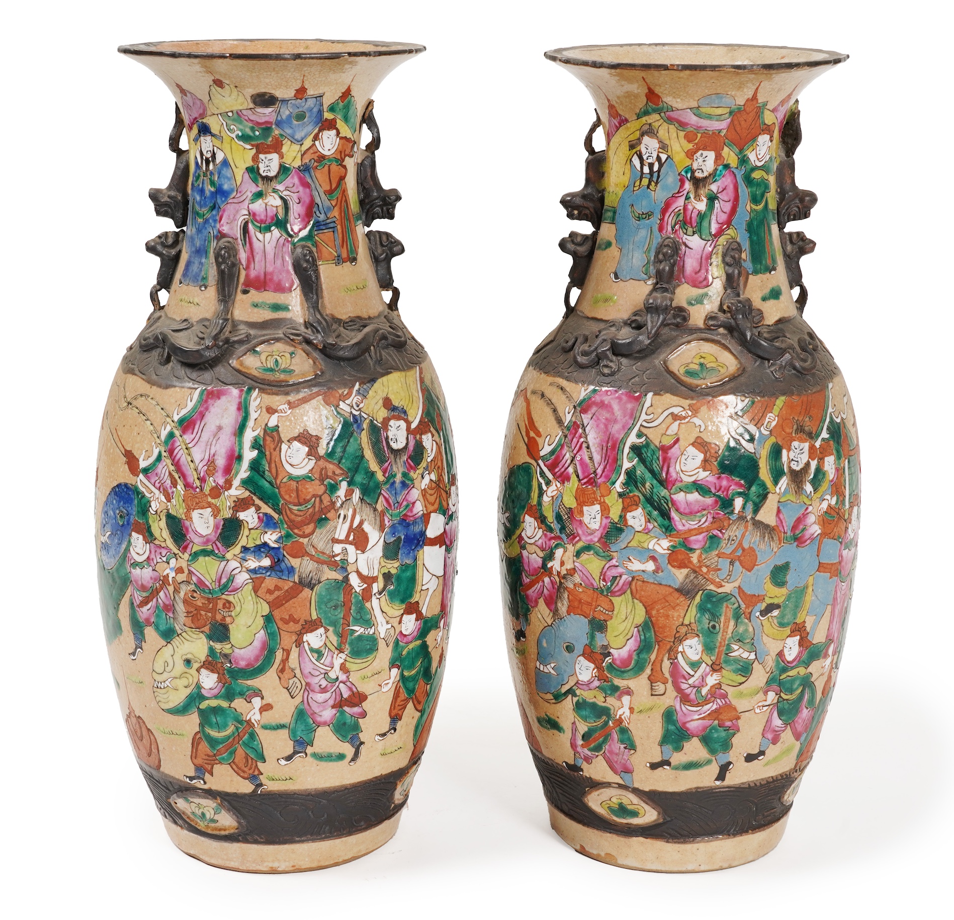 A pair of Chinese famille rose crackle glaze vases, early 20th century